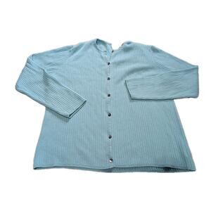 Eddie Bauer Turquoise Blue Cotton Cable Knit 3/4 Sleeve Cardigan Sweater Size M